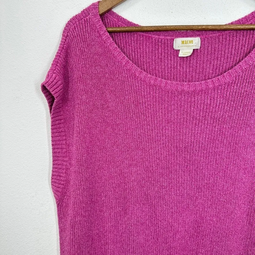 Maeve by Anthropologie Pink Ribbed Knit Cap Sleeve Sweater Top Women's XL - Image 4