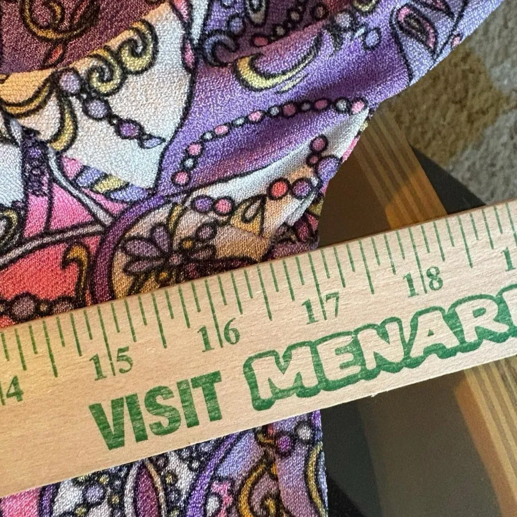 Vintage 60s 70s purple pink psychedelic paisley long sleeve retro top S/M Size M - Image 8