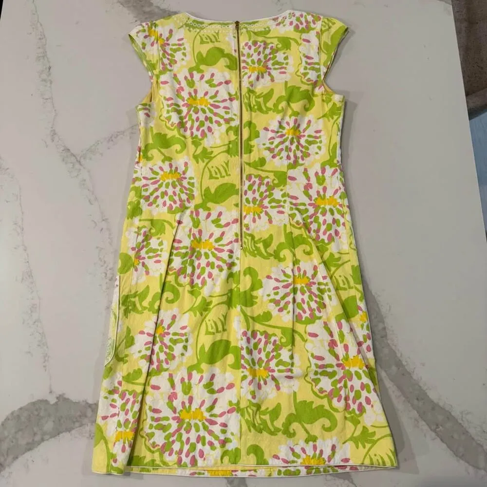Lilly Pulitzer Jubilee Floral Cap Sleeve V-Neck Midi Shift Dress Womens 4 Yellow - Image 6