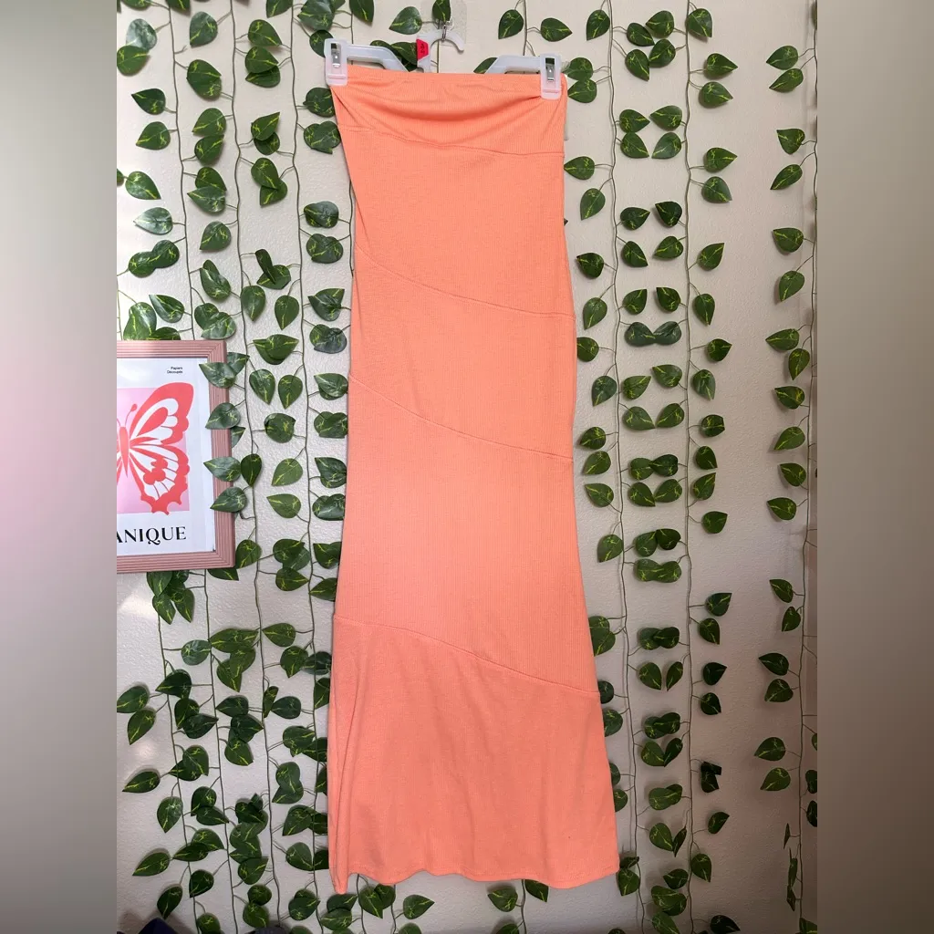 Anthropologie See You Monday Dress Womens MediumOrange Maxi Ribbed Bodycon Tight - Image 2