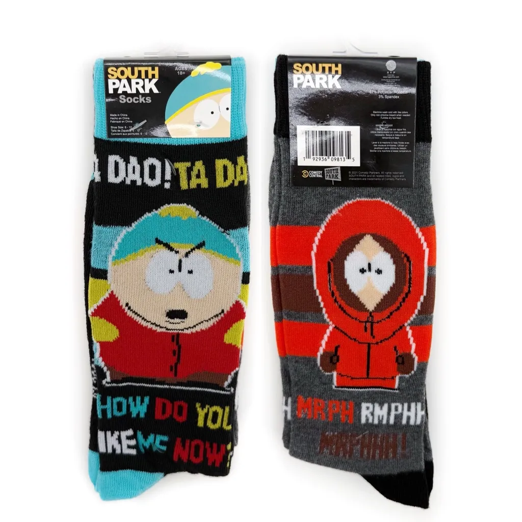 South Park Crew Socks Mens Womens Cartman Kenny Funny Fun Gift 2 Pairs Black - Image 2