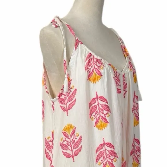 Old Navy Cotton Maxi Dress Sleeveless V-neck White Pink Floral Women Size Large - Image 7