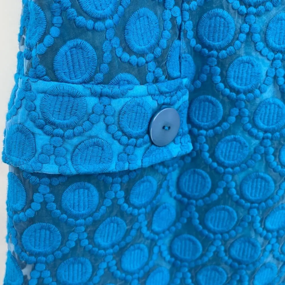 Bebe Retro Y2K Embroidered Dress Sz S Aqua Mesh Geometric Scallop Preppy Indie - Image 5