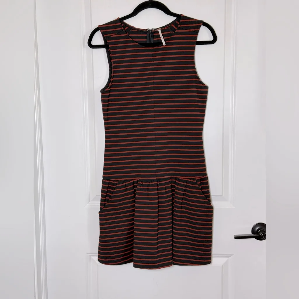 Free People‎ Stretch Striped Drop Waist Mini Dress Sleeveless Pockets - Image 3
