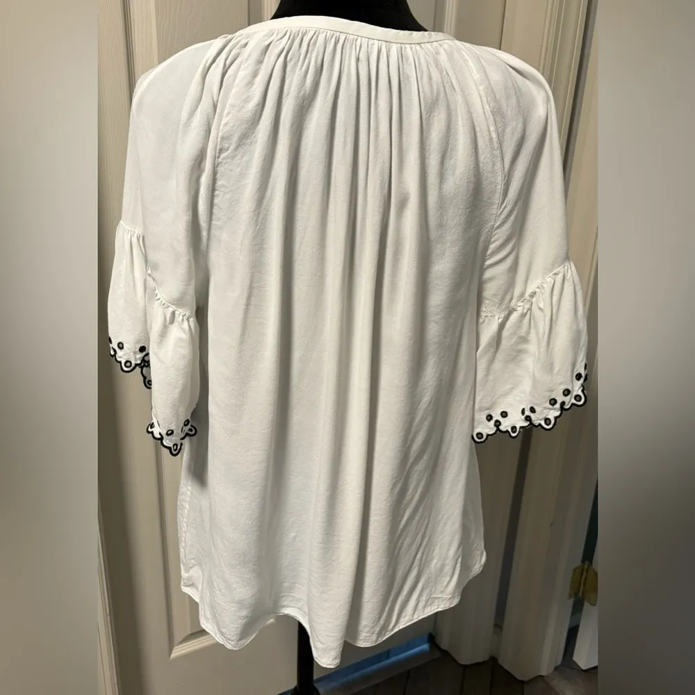 Ann Taylor Eyelet Sleeve Keyhole Blouse - Image 5