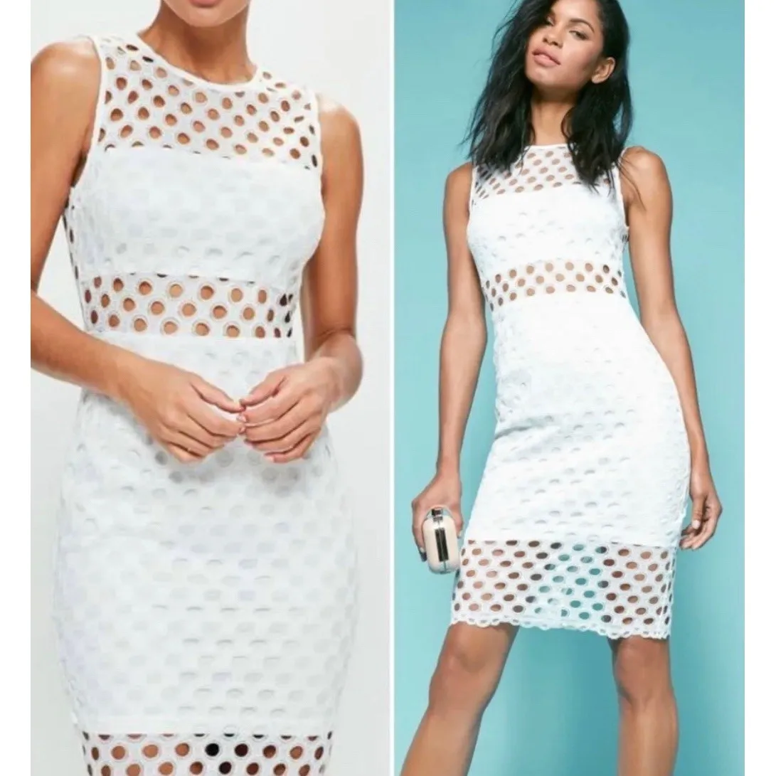 Nordstrom Misguided Marigold Bodycon Pencil Lace Eyelet Indie Boho Dress Size 2 - Image 2