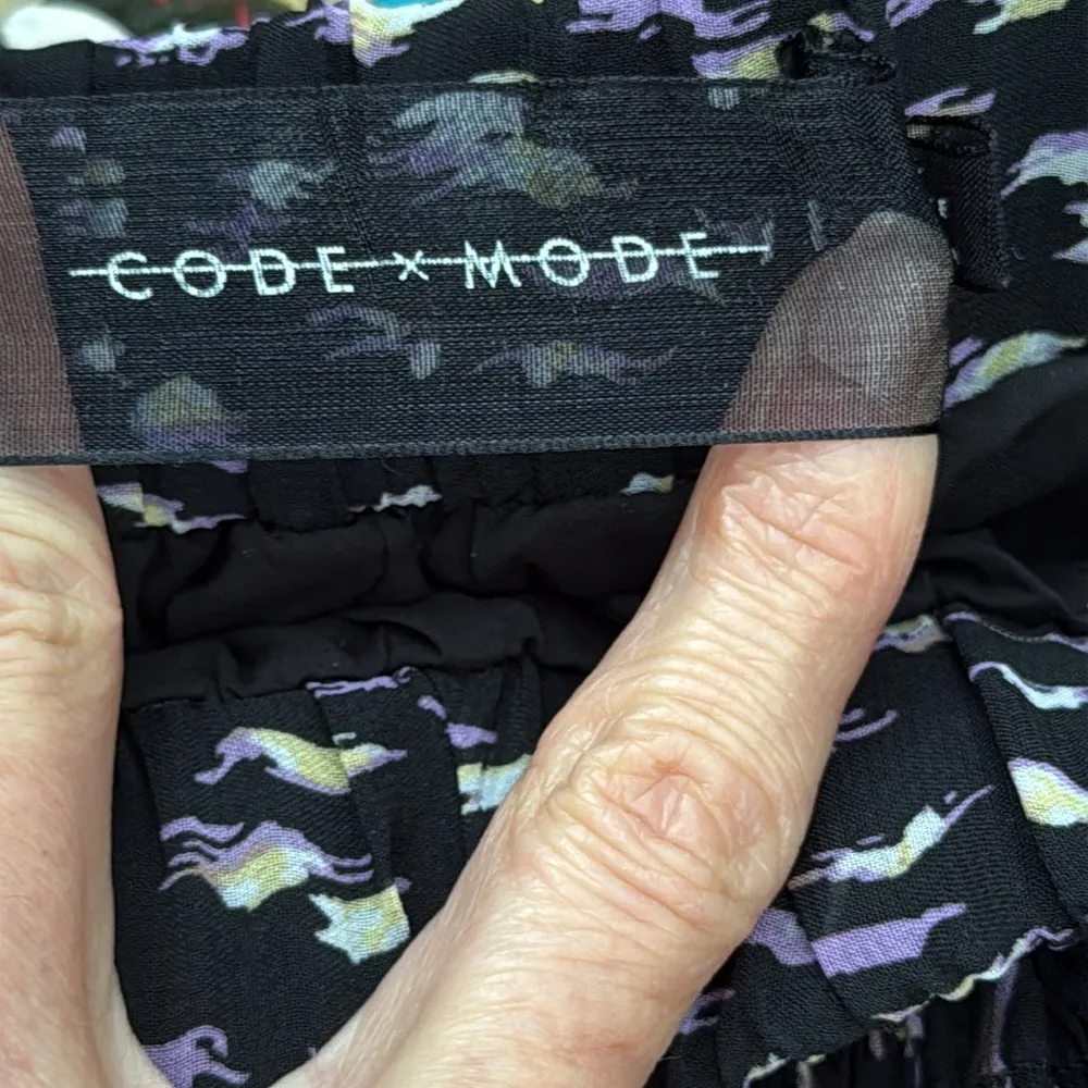 Code x Mode Black Splotch Pattern Smocked Waist Side Slit Maxi Skirt - Image 5