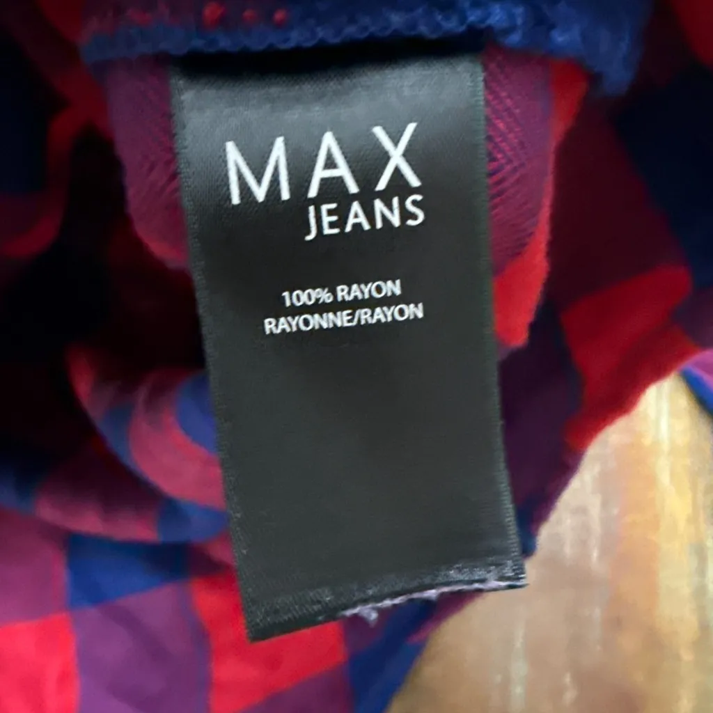 MAX JEANS Red Blue Buffalo Plaid Blouse Bell Sleeve 3X Plus Women - Image 7