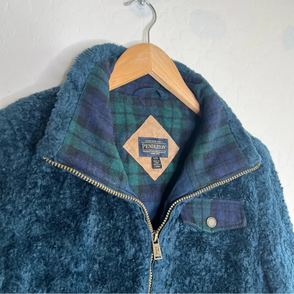 PENDLETON Blue Teddy Deep Pile Sherpa Full Zip Jacket - Image 4