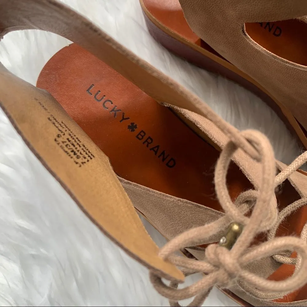 Lucky Brand Hipsta Open Toe Leather Wedge Sandals Tan Brown Size 7.5 - Image 5