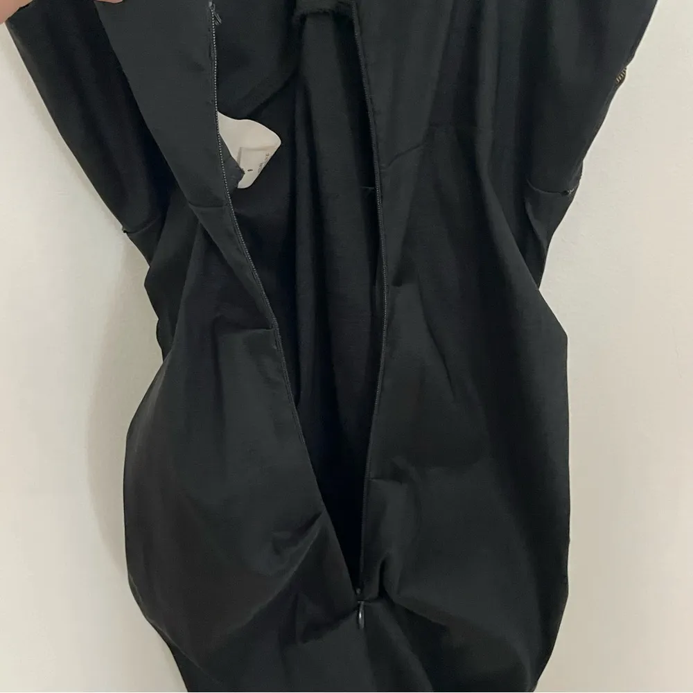 Betsy & Adam Black Knee Length Cocktail Dress Rouching and Zipper Flower Detail - Image 11