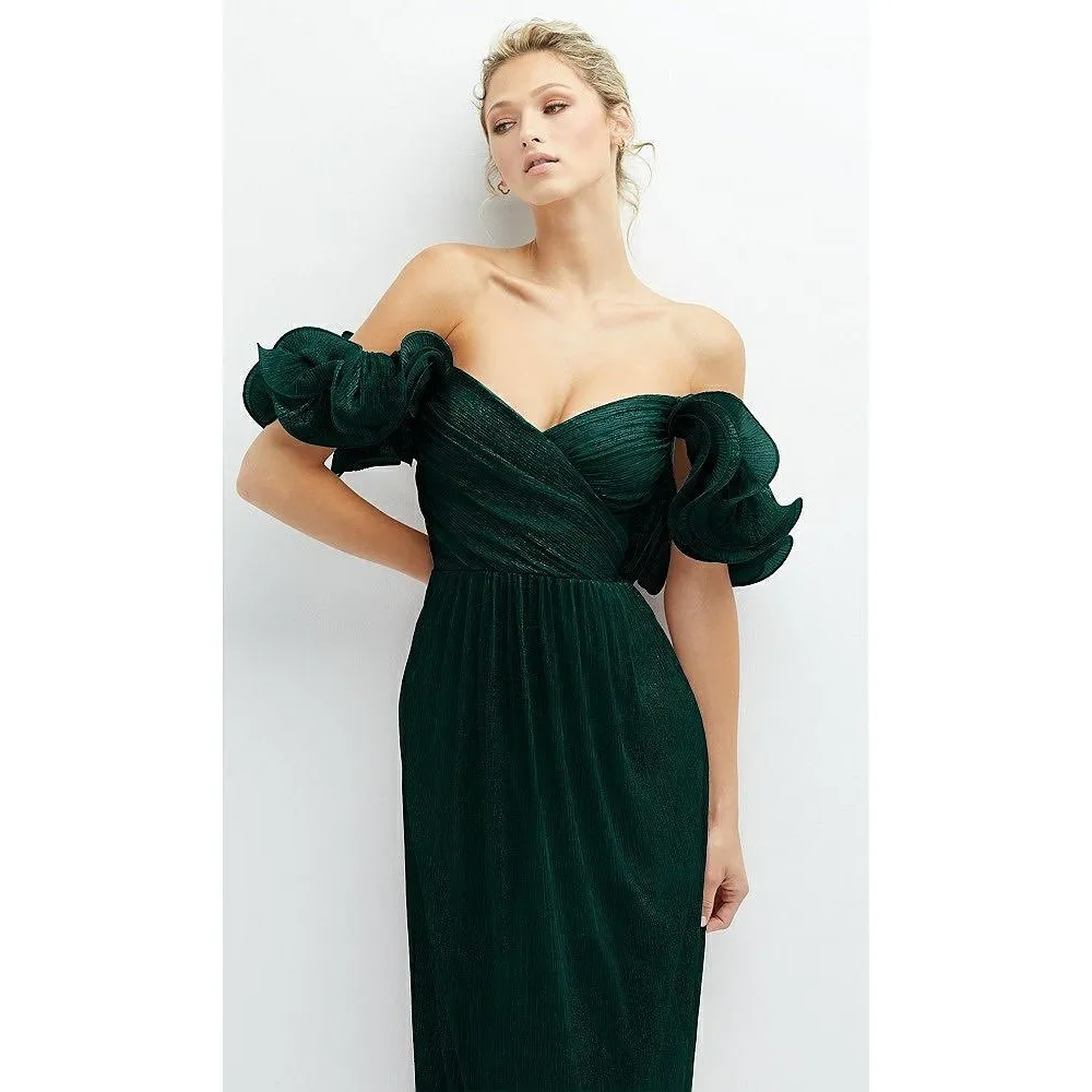 After Six Dramatic Ruffle Edge Convertible Strap Metallic Pleated Maxi Dress - Image 4