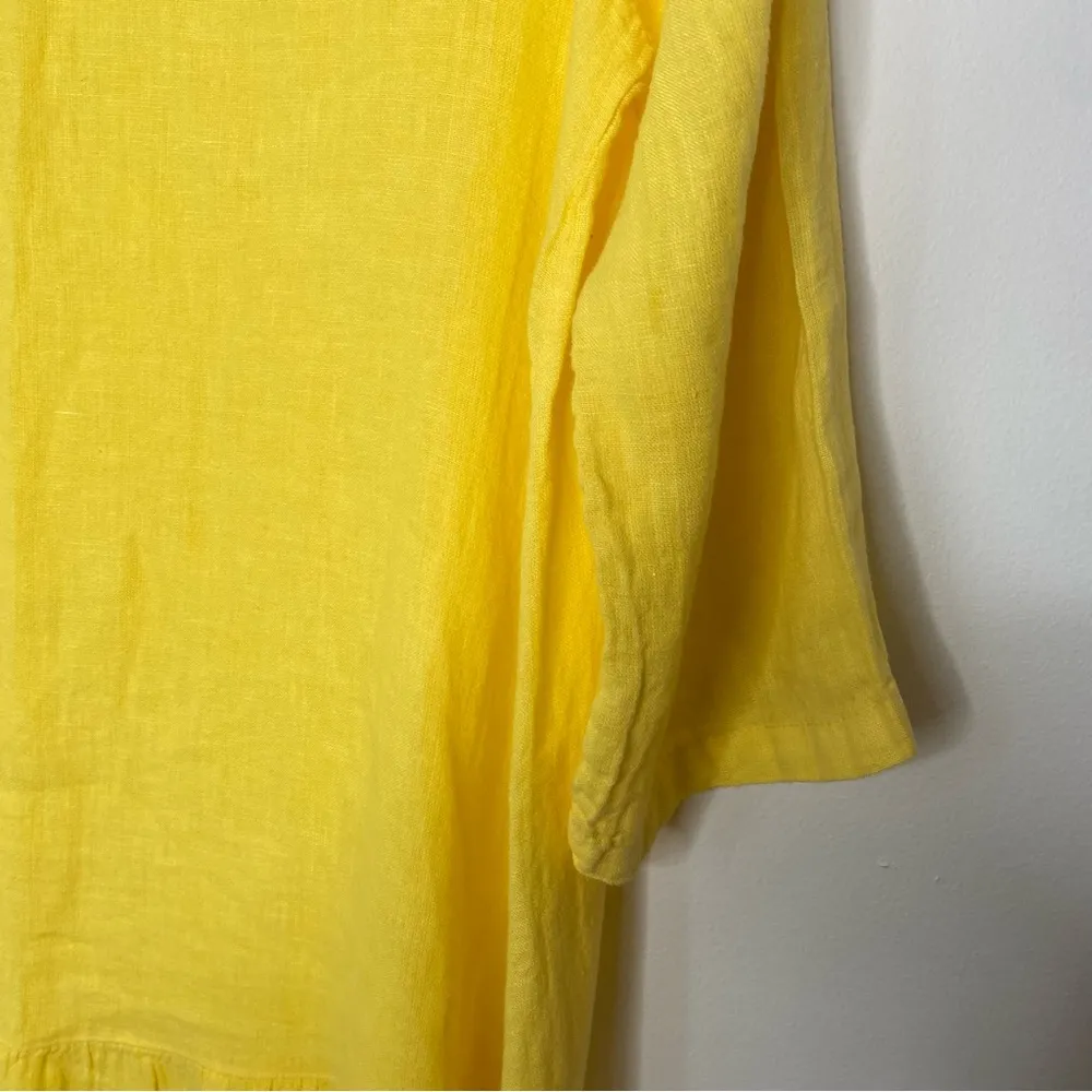 Bella Umbra 100% Linen Italian Made MIDI Shift Dress Lagenlook Sz L Yellow Size L - Image 8