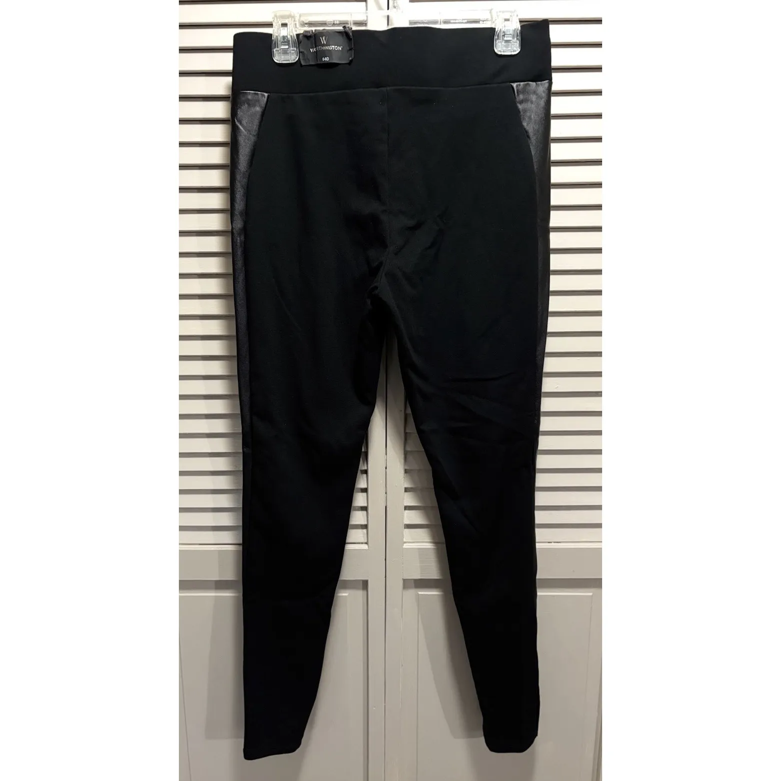 Worthington Black Skinny Pants Pull On Faux Leather Panels Size Medium NWT Snap - Image 5