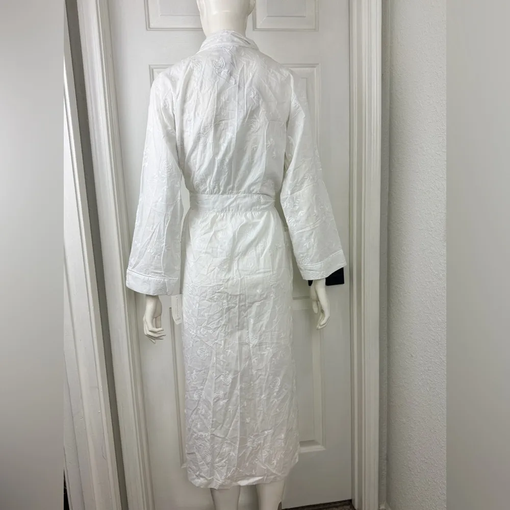 Charter Club 100% Cotton S White Romantic Flora Embroidered Robe Cottagecore F51 - Image 2