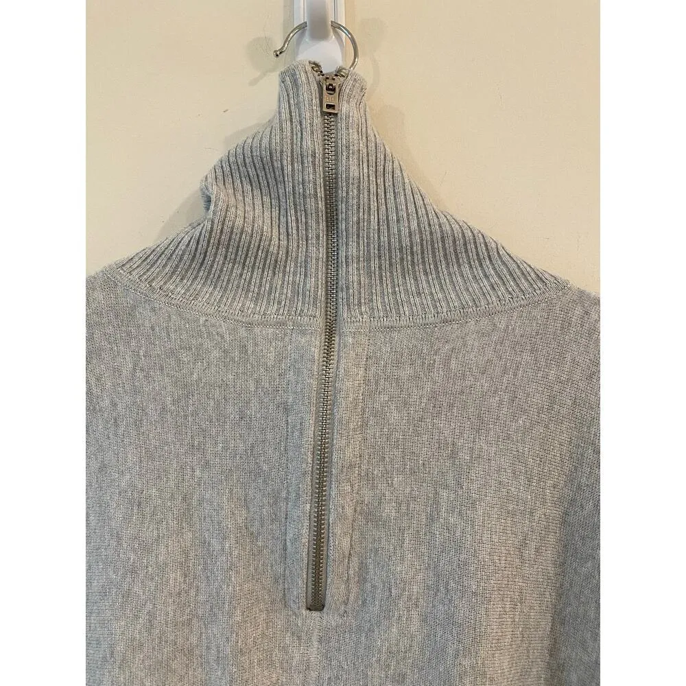 Banana Republic Cotton 1/4 Zip-Front Knit Poncho Sweater Gray Women's One Size - Image 5