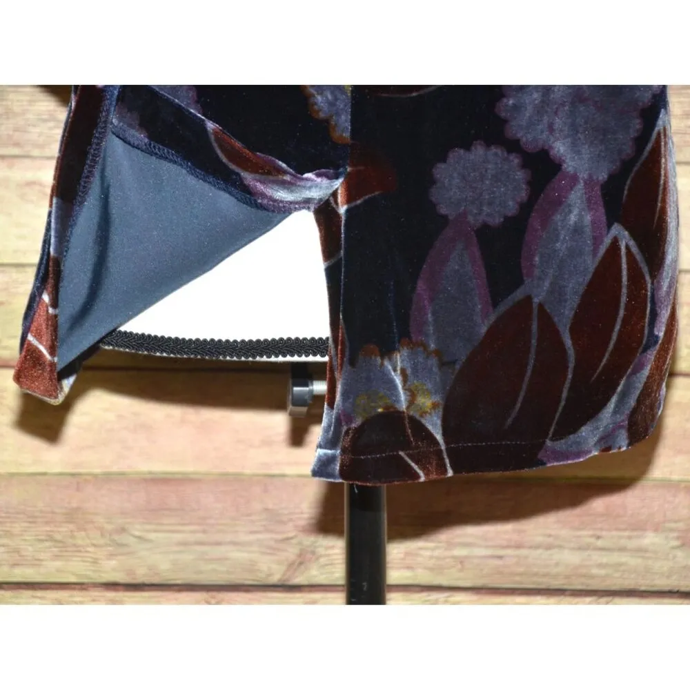 Ann Taylor Ladies Blue Velvet Rust Leaf Pattern Short Sleeve Blouse M Slit Casua - Image 7