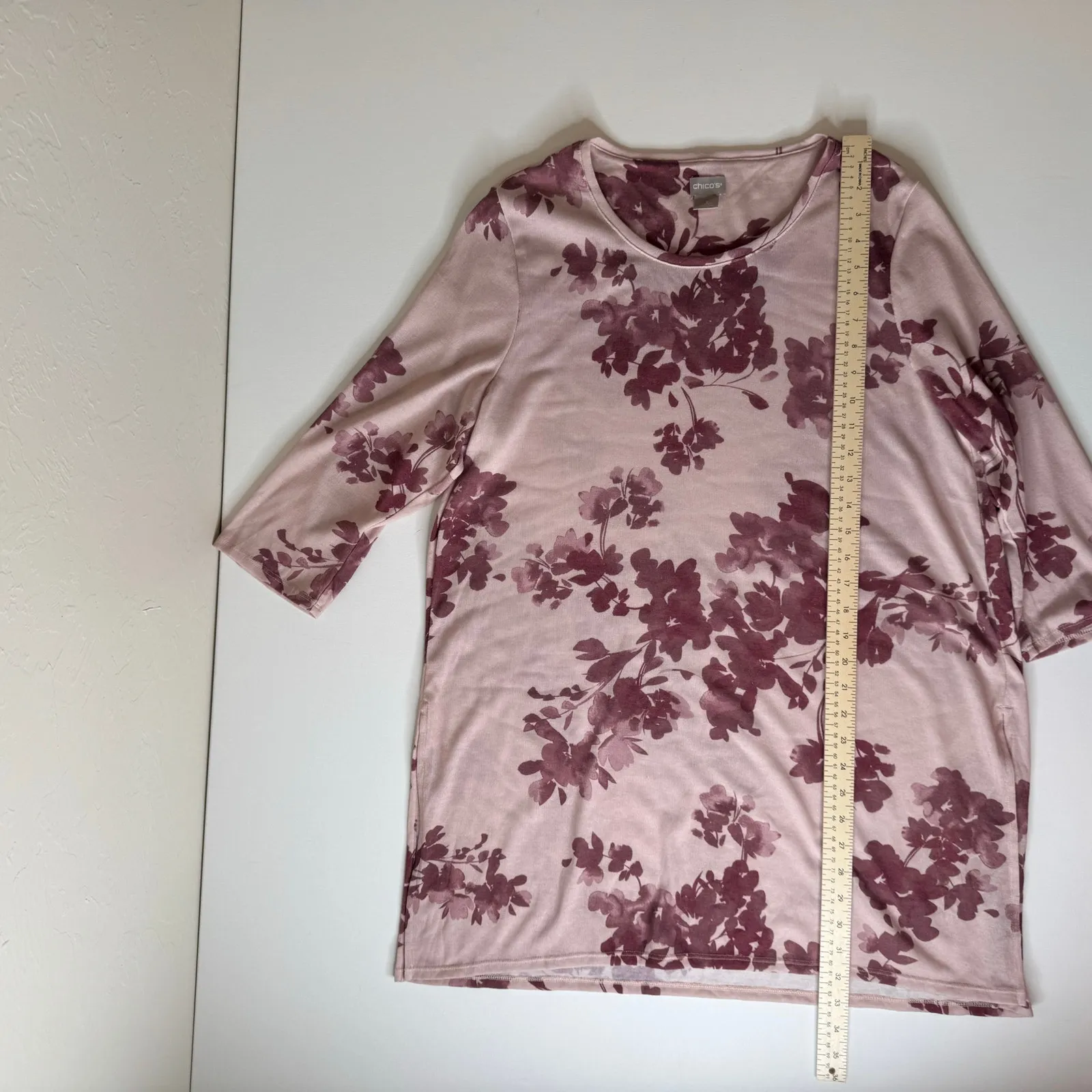 Chicos Womens Floral Side Slit Tunic Top Pink Sz 3 (XL) Feminine Flowy Longline‎ - Image 14
