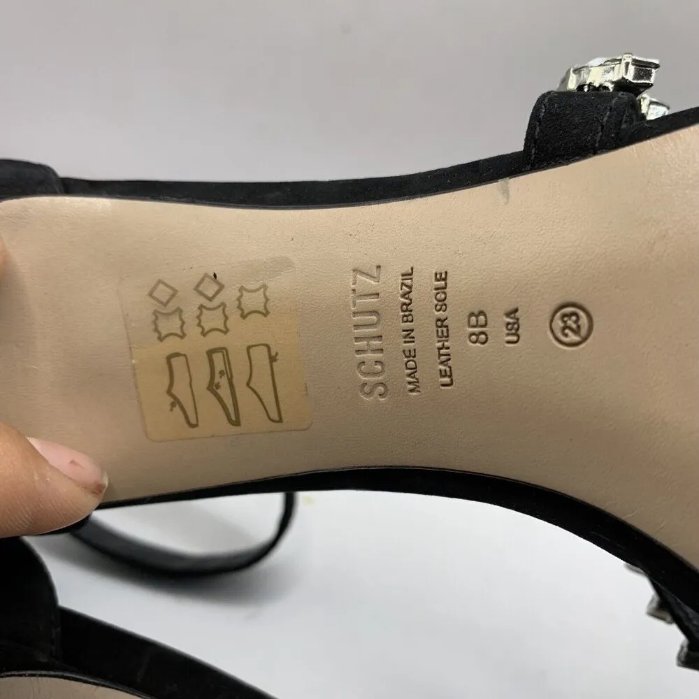 Schutz Linsey Nubuck Heel wedding black diamond square toe studded size 8 E10 - Image 7