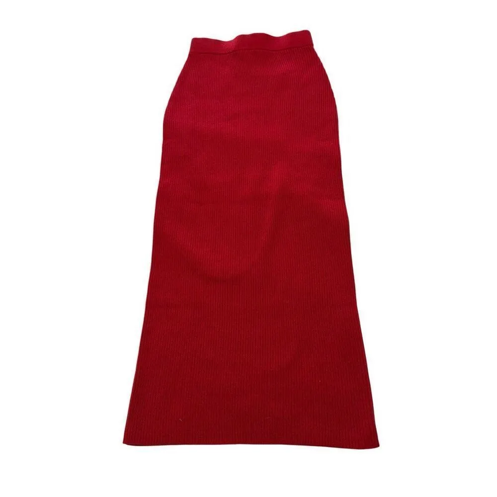 NWT Venroy 100% Wool Ribbed Knit Skirt XS Red - Image 3