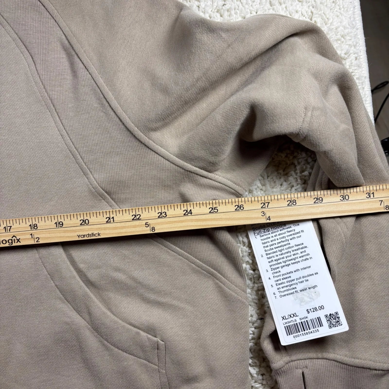 Lululemon Scuba Oversized Full Zip Hoodie Beige XL XXL LW3HTLS - Image 10