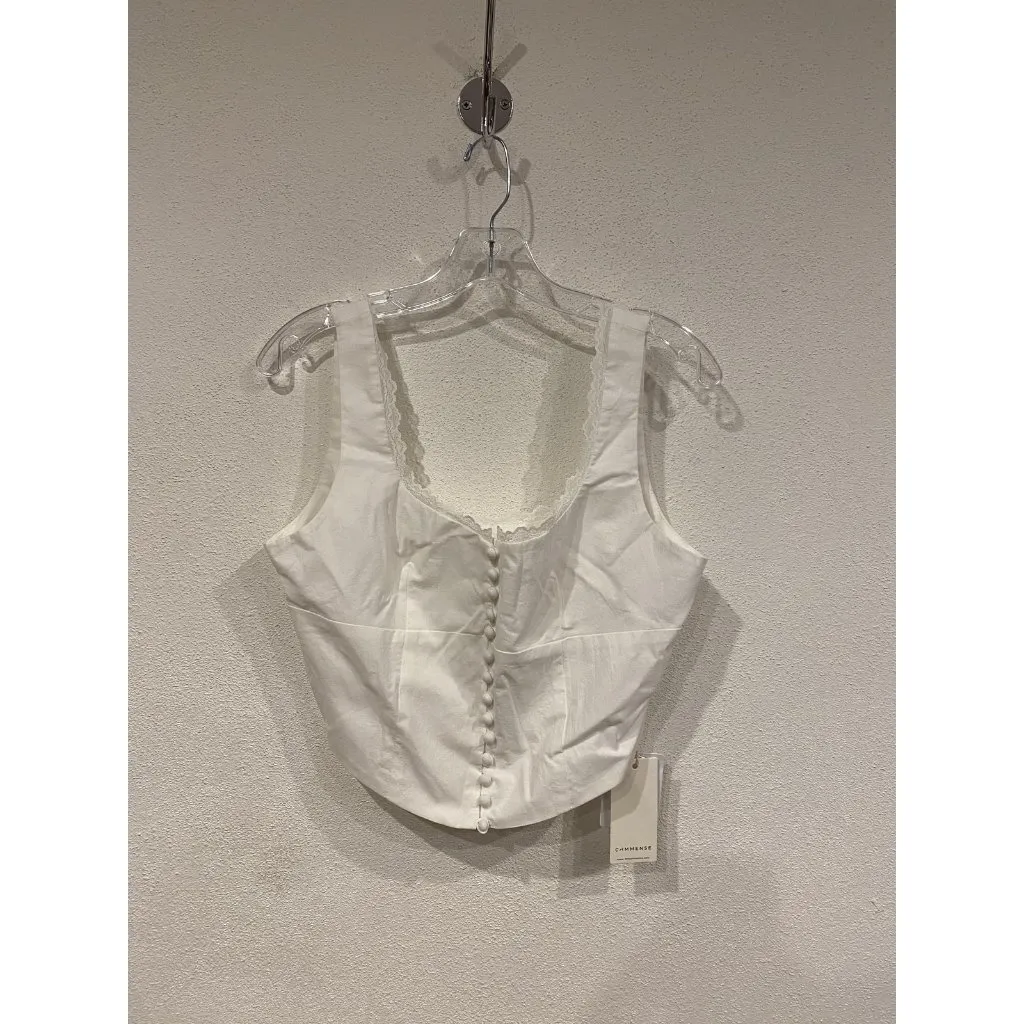 Commense Corset Top Womens Large White Button Front Lace Trim Cropped Bustier - Image 2