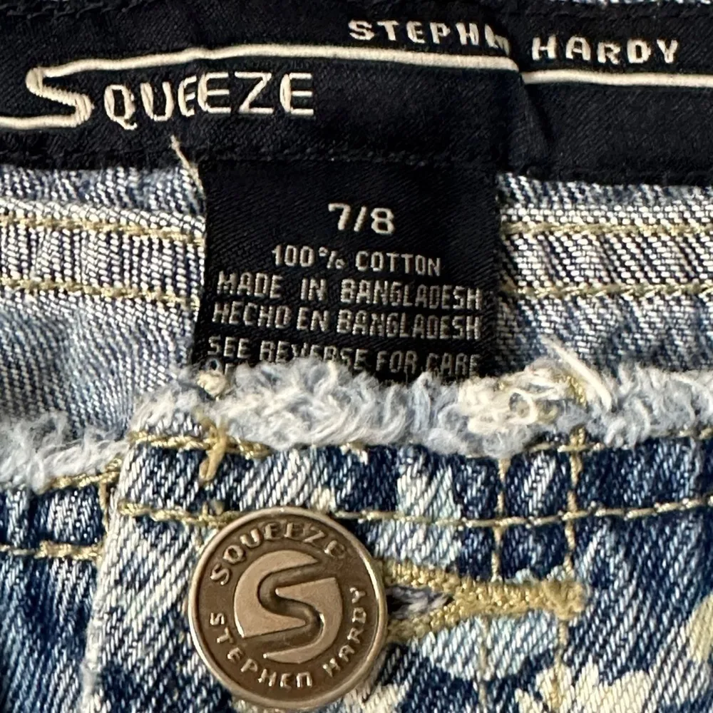 Stephen Hardy Squeeze Y2K Vintage Floral Low Rise Cropped Jeans Raw Hem Size 7/8 Blue - Image 6