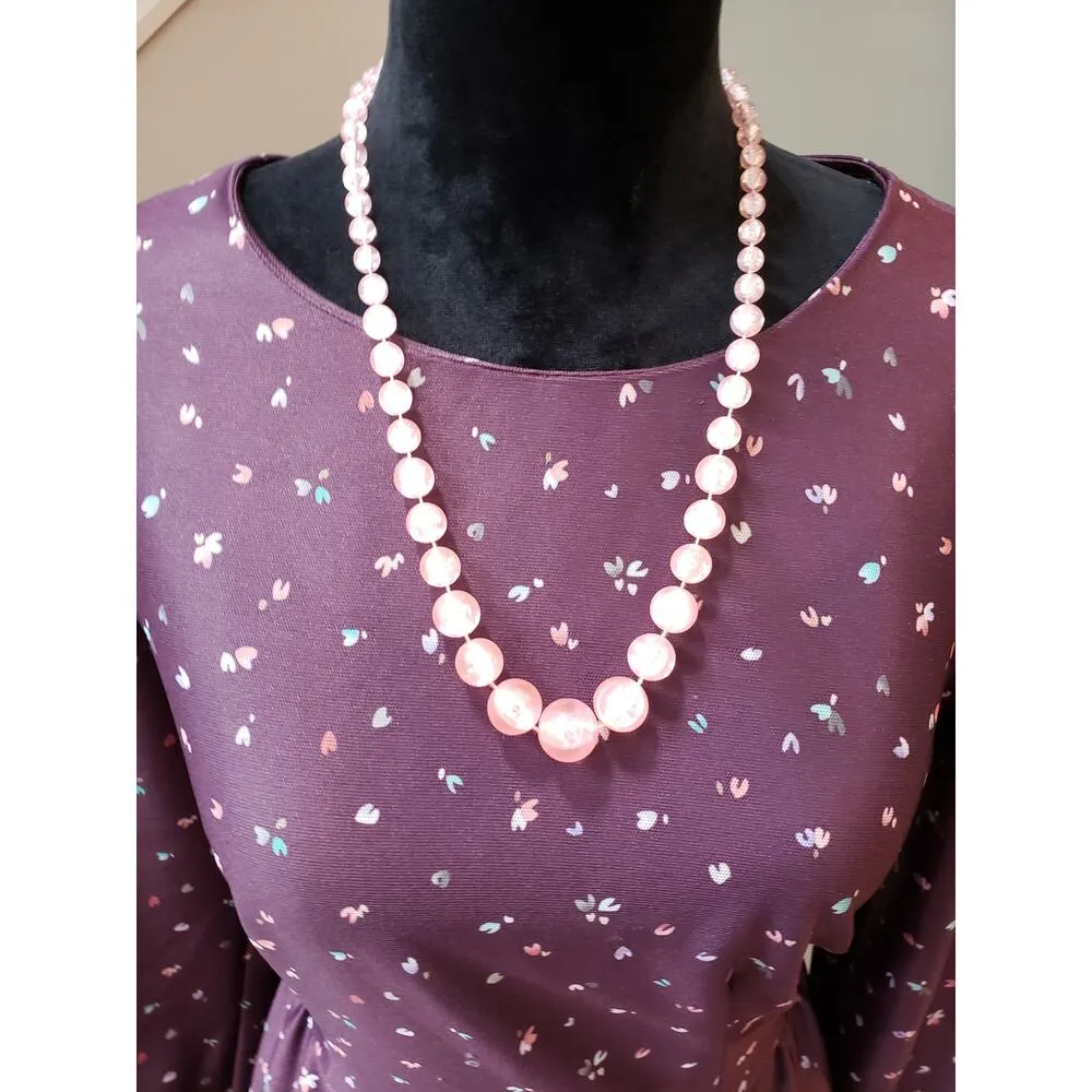 Vintage Purple Floral Midi Dress Boho Long Sleeve M Retro Modest Large - Image 3