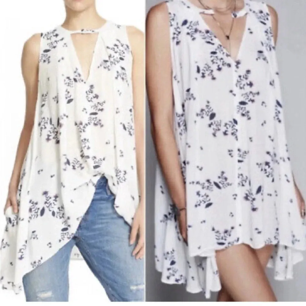 Free People Snap Out of It Swing dress white Blue Floral TunicTank X-Small 1278 - Image 2