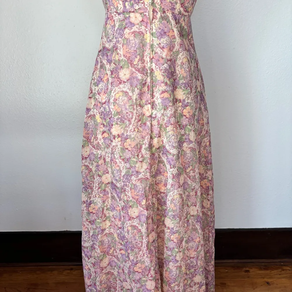 Vintage 70s Purple and Pink Sleeveless Floral Full Length Formal Dress Size 12 - Image 9