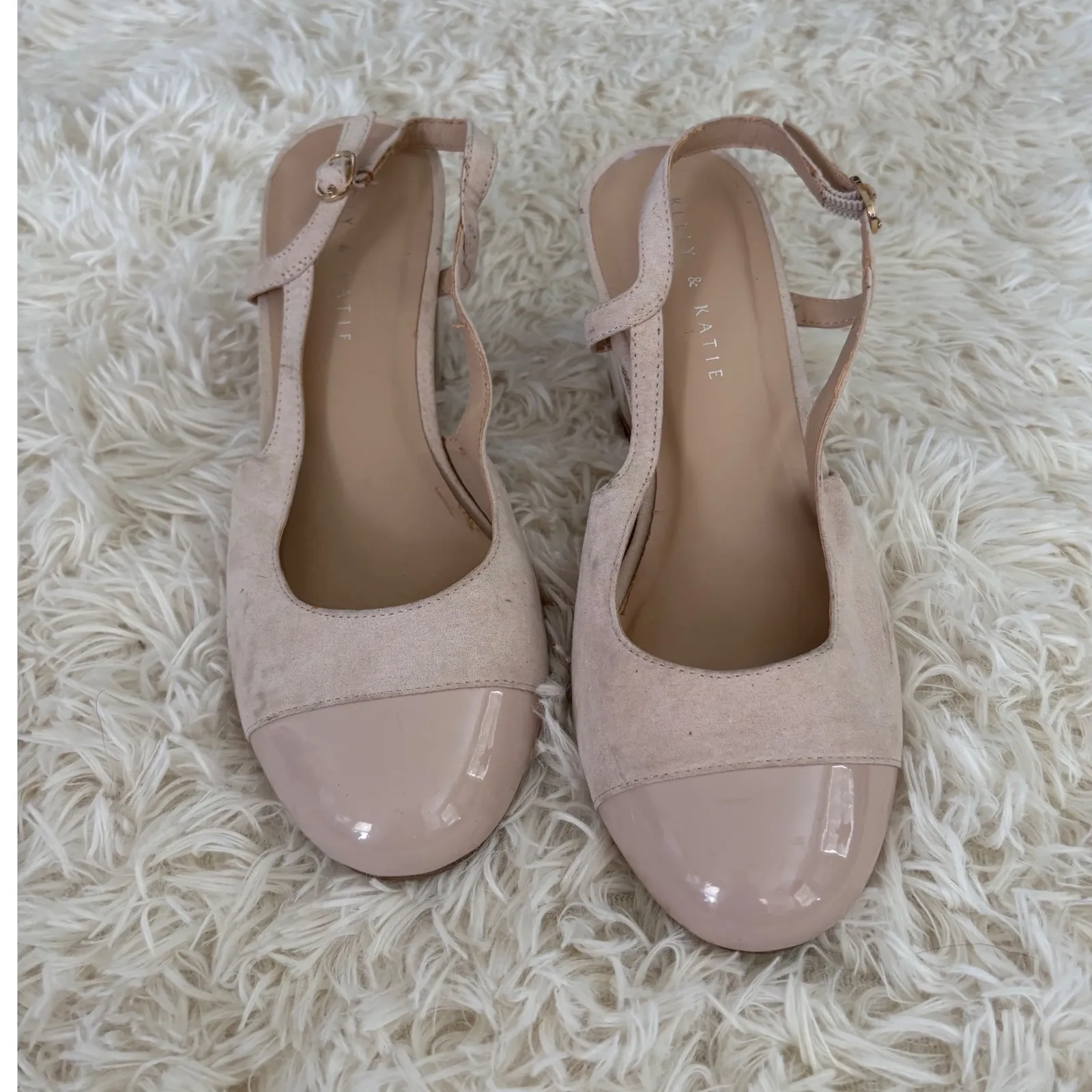 Kelly & Katie Block Heel Slingback Pumps Round Toe Pink‎ Beige Dress Shoes 9.5 - Image 2