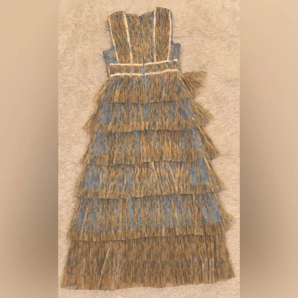 NEW HUTCH Plunge V Neck Tiered Tulle Sky Floral Gown Dress sz 10 - Image 7