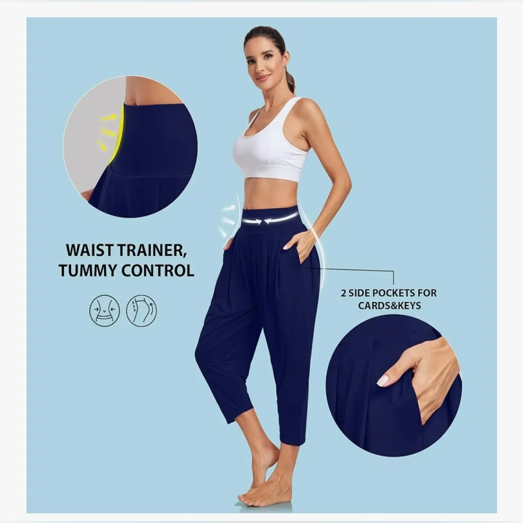 NEW RIMLESS 7 Harem Loose Fit Capri Joggers Yoga Hippie Boho Balloon Pants L Blue Size L - Image 5