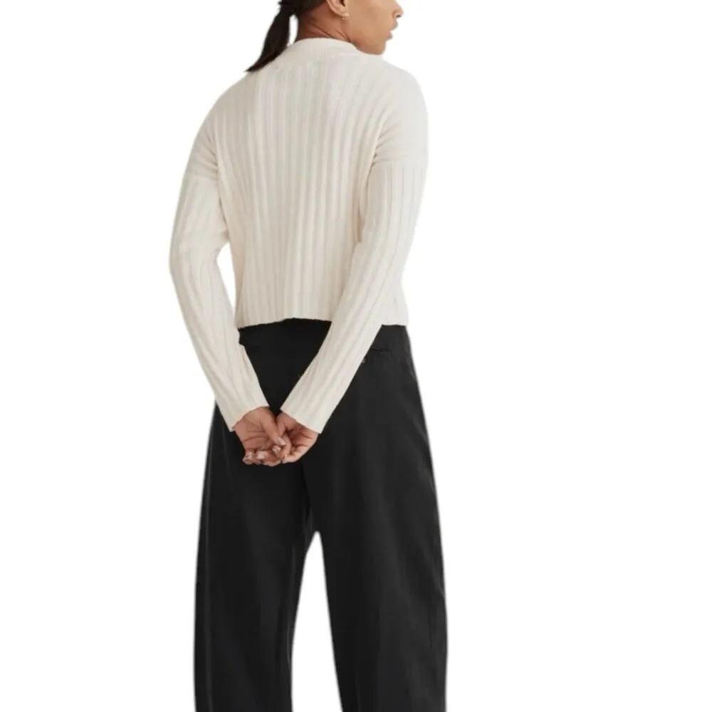 NWT Madewell Antique Cream Ribbed Mock Neck Crop Pullover Wool Sweater Size XXS - Image 3