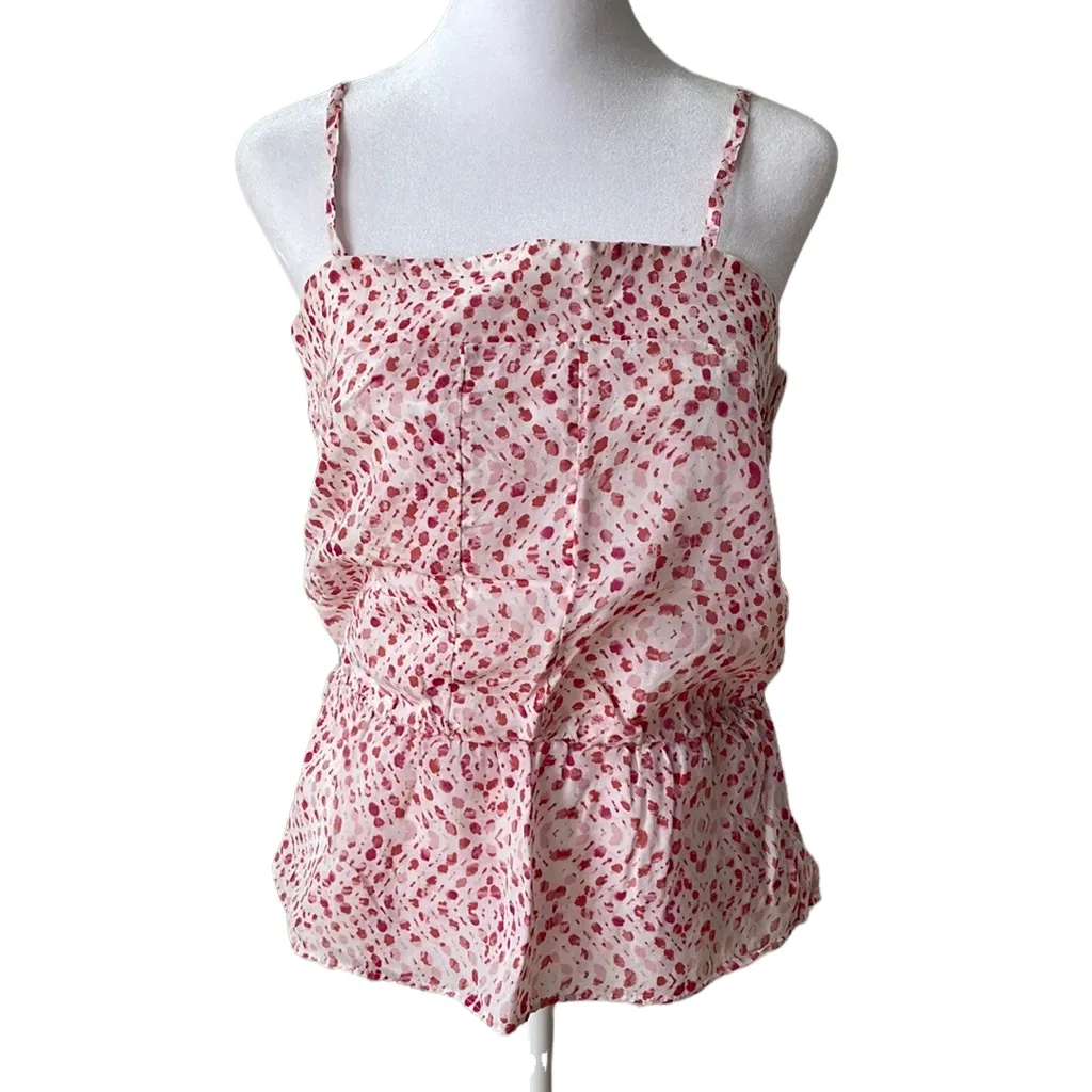 Banana Republic Red Pink Printed Seamed Peplum Tank Sz Small - Image 5