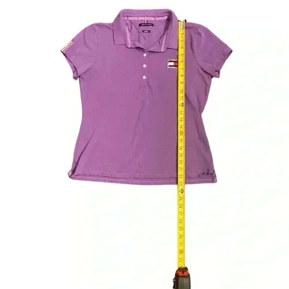 Tommy Hilfiger Women M Slim Fit Stretch Pride Flag Polo Short‎ Sleeve Purple Y2K - Image 3
