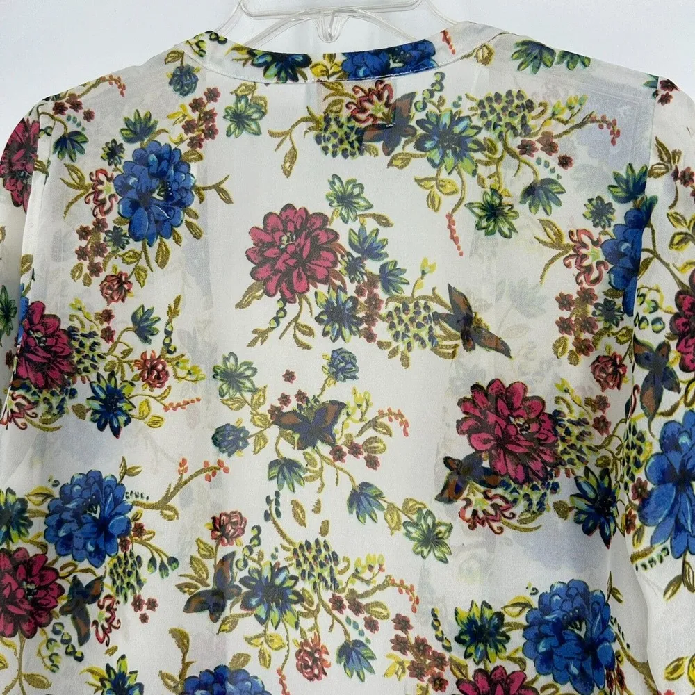 Skies Are Blue Boho Kimono Cover Up Sheer Floral Ivory Open Front Cottage Size S - Image 7