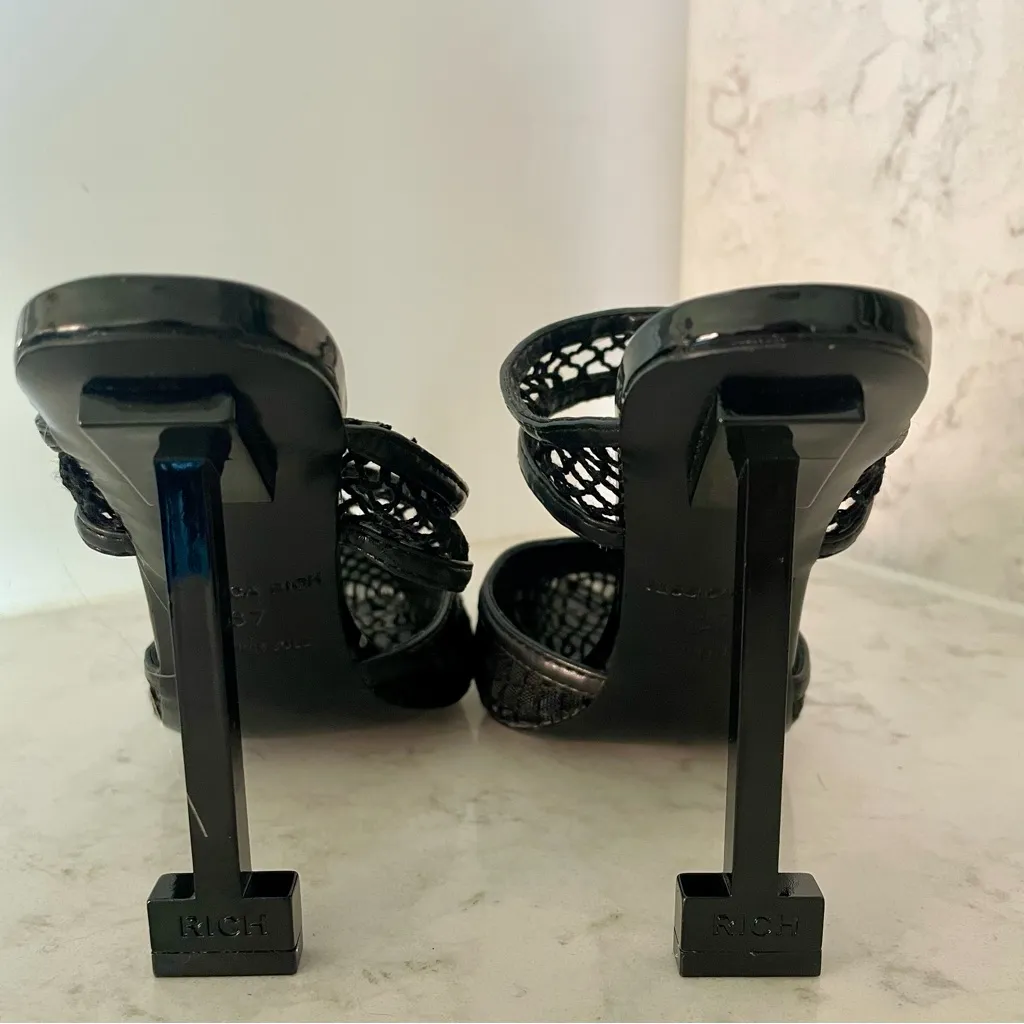 New! Jessica Rich Ysabelle Fishnet Pointed Toe Heels in Black‎ Sz 37 US 6.5 Black - Image 6