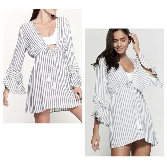 gray and white swim beach coverup or mini dress size small - Image 2