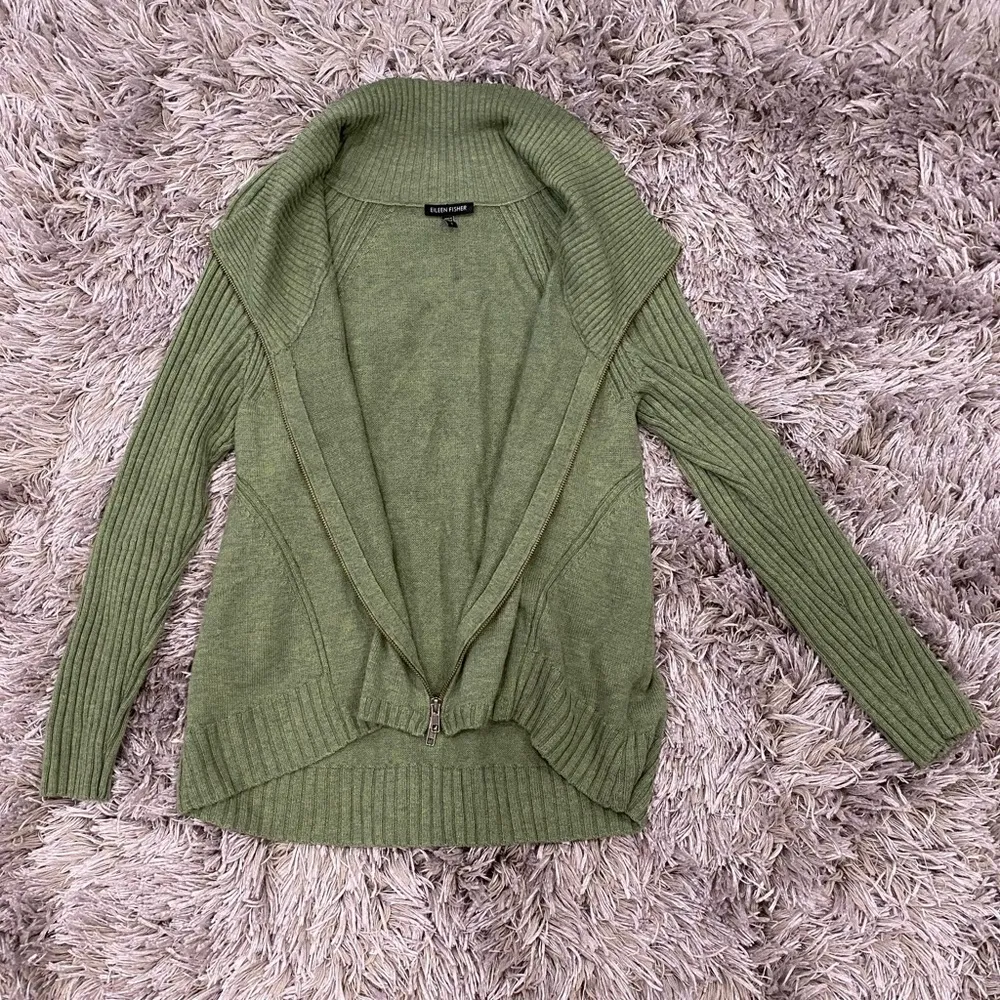 EILEEN FISHER - Ribbed Organic Cotton Zip Up Cardigan - Image 6