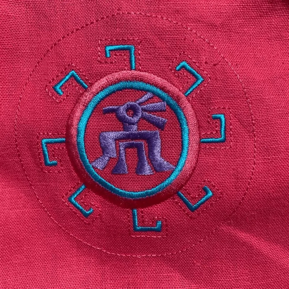 Vintage Virgo II Coral Linen Blend Maxi Kokopelli Embroidered Sundress 10 Pink - Image 8