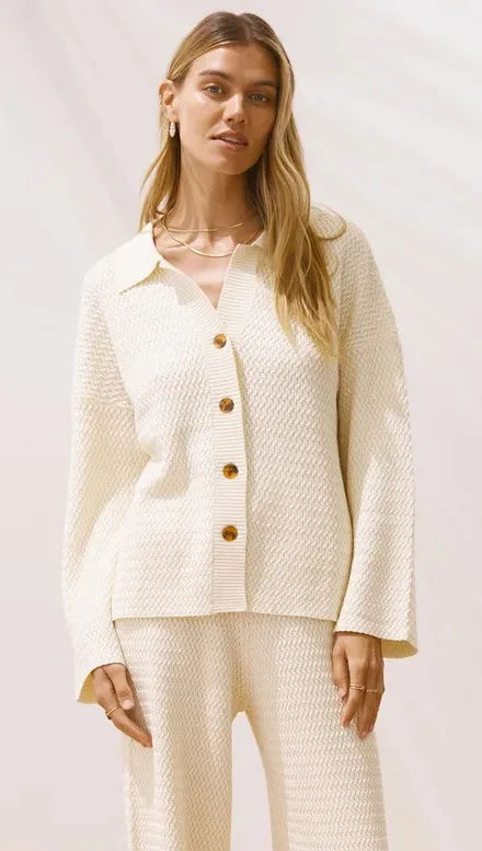 Sancia Elisa Knit Button Down Collared Cream Cardigan Minimalist Sweater Large - Image 1