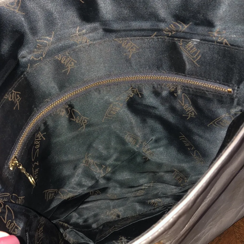 Ruth E Saltz 70s Gray Leather Retro Vintage Clutch Purse Handbag - Image 6