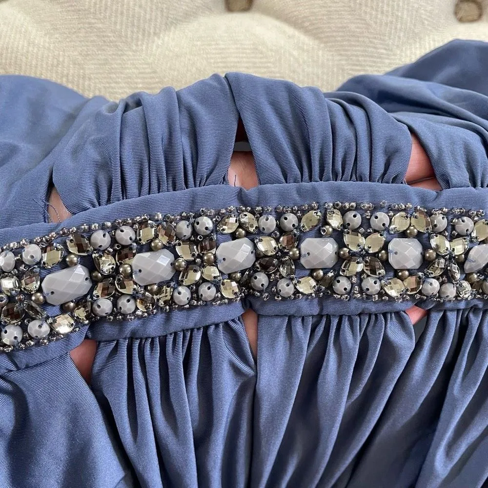 Slate Blue Bedazzled Cut Out One Piece Swimsuit 8 - Image 4