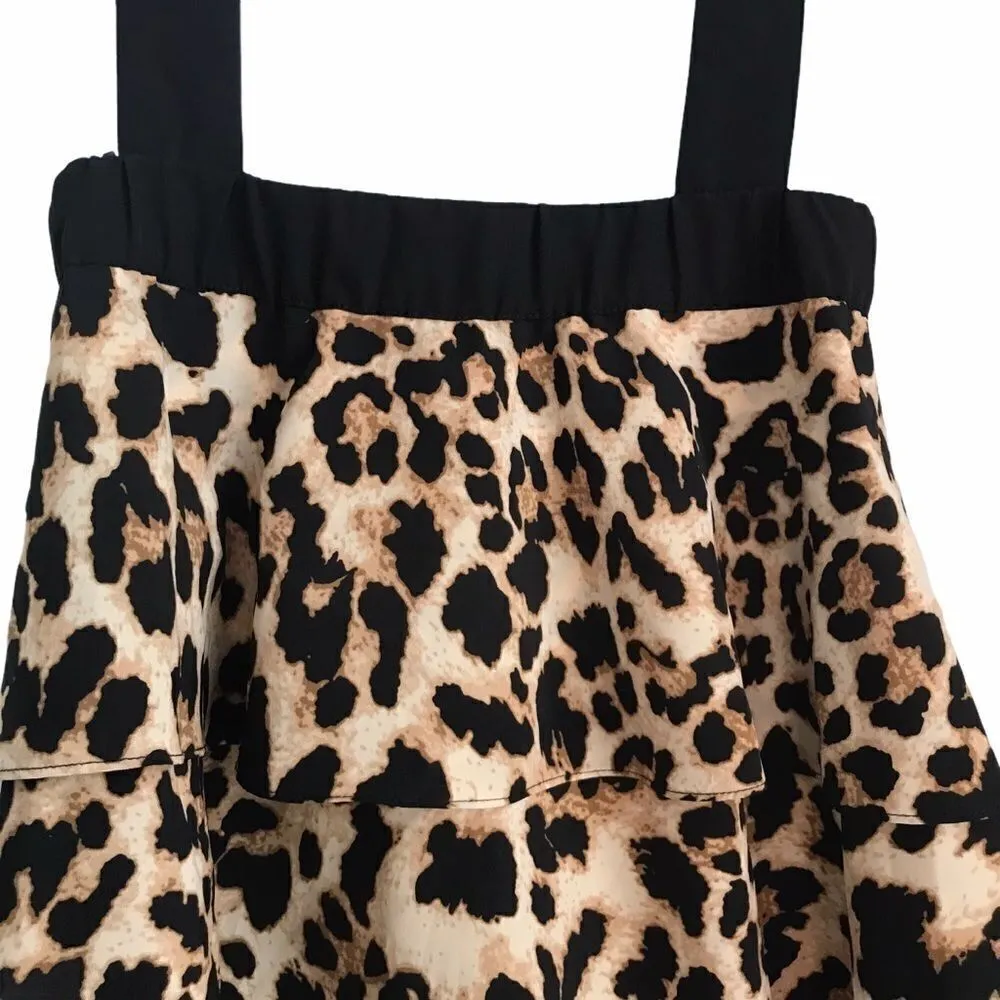 Bloomingdale’s Leopard Print Criss Cross Ruffle Tired Flowy Halter Top M NWT Brown Size M - Image 8