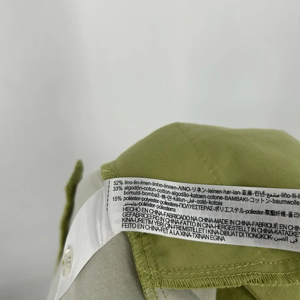 Zara Green High Waisted Pleated Shorts Green Linen Blend Pockets Size M - Image 10