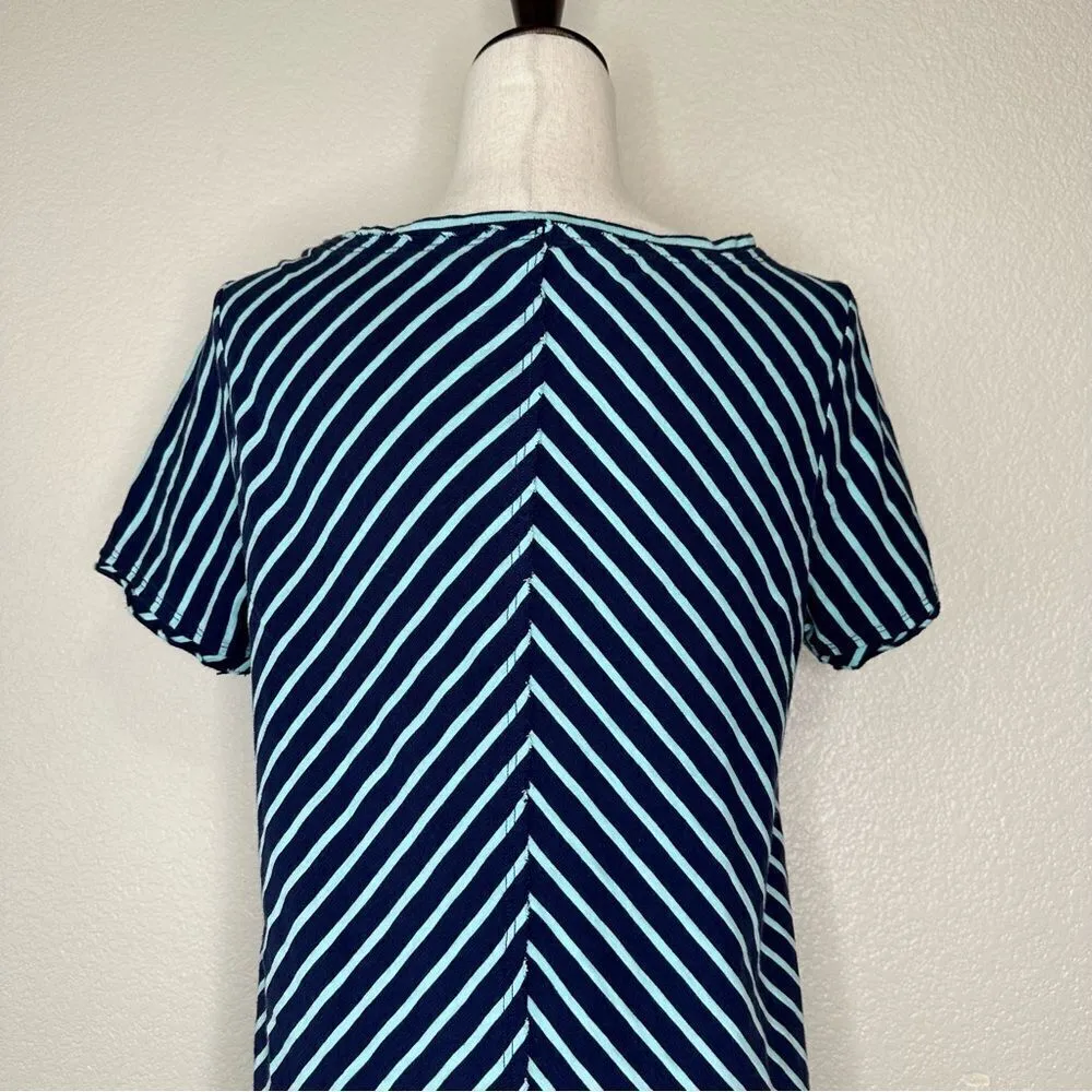 Soft Surroundings 100% Pima Cotton Indra Blue Striped Short Sleeves Tee - Image 8