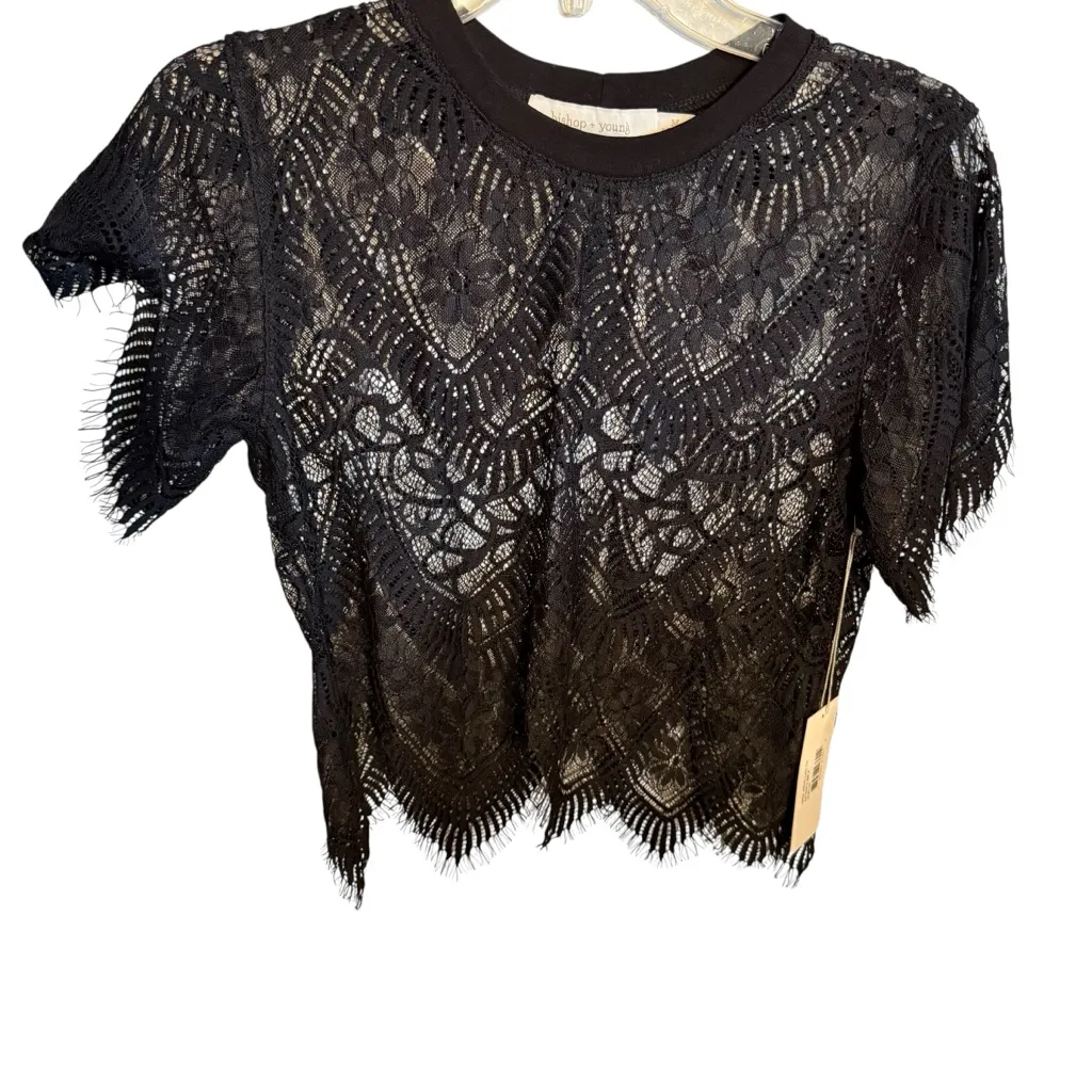 NWT Bishop + Young Intricate Black Lace Blouse Size Medium - Image 2