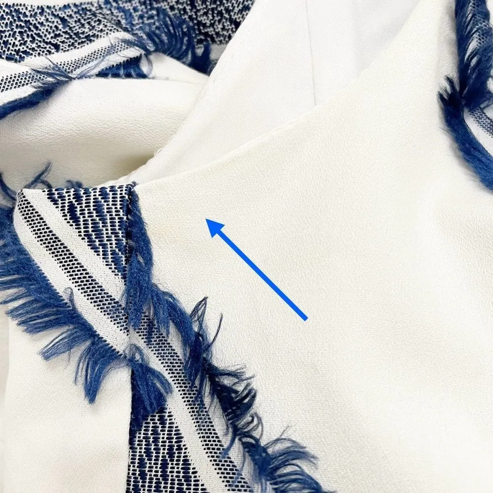 Milly Kendra Diagonal Stripe Sheath Dress White & Navy Fringed Women’s Size 4 - Image 11