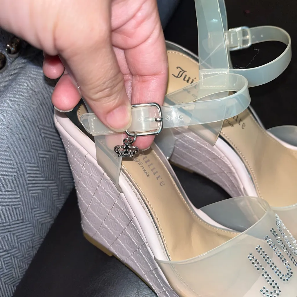 Juicy Couture Espadrilles Heels Clear Shoes Crown Charm 5‎ 1/2 bubblegum pink - Image 13